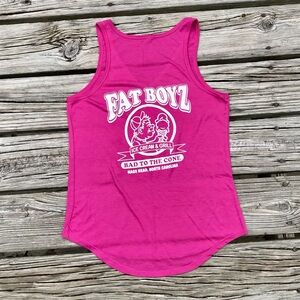 Ladies S M FAT BOYS Ice Cream Shop Pink Graphic Fitted Tank Top Tshirt Nags Head